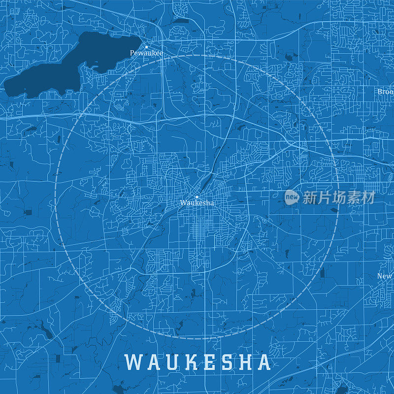 Waukesha WI城市矢量路线图蓝色文本